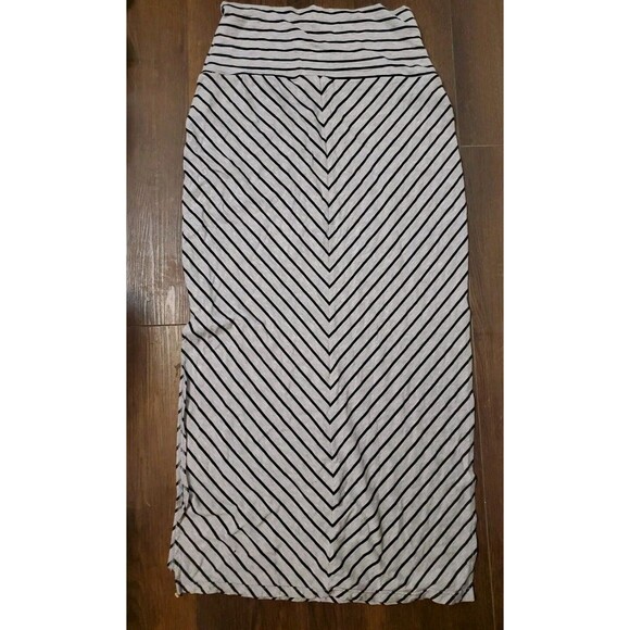 Athleta Stripe Gray Black Seaside Maxi Foldover Skirt Womens‎ Medium - Picture 2 of 7